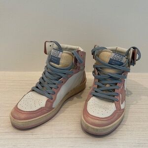 Golden Goose DB Sky-Star High Tops — White & Pink Leather — Excellent Condition